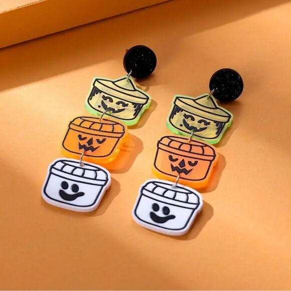 Boo Bucket Halloween Earrings Lightweight Acrylic McDonalds - Picture 1 of 4